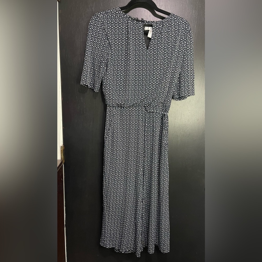 Wisp XS Navy Blue Dotted Zipup Jumpsuit, Ankle Length